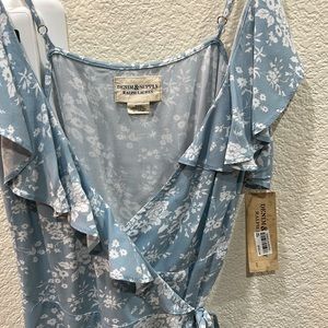 NWT. Ralph Lauren Junior Blue/White Floral Faux Wrap Dress